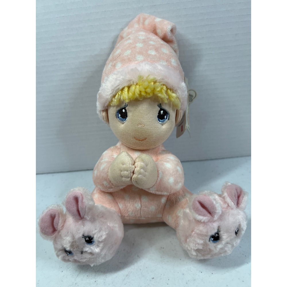 Aurora Precious Moments Plush Doll Pink Polka Dot Pajamas Bunny Slippers 2018